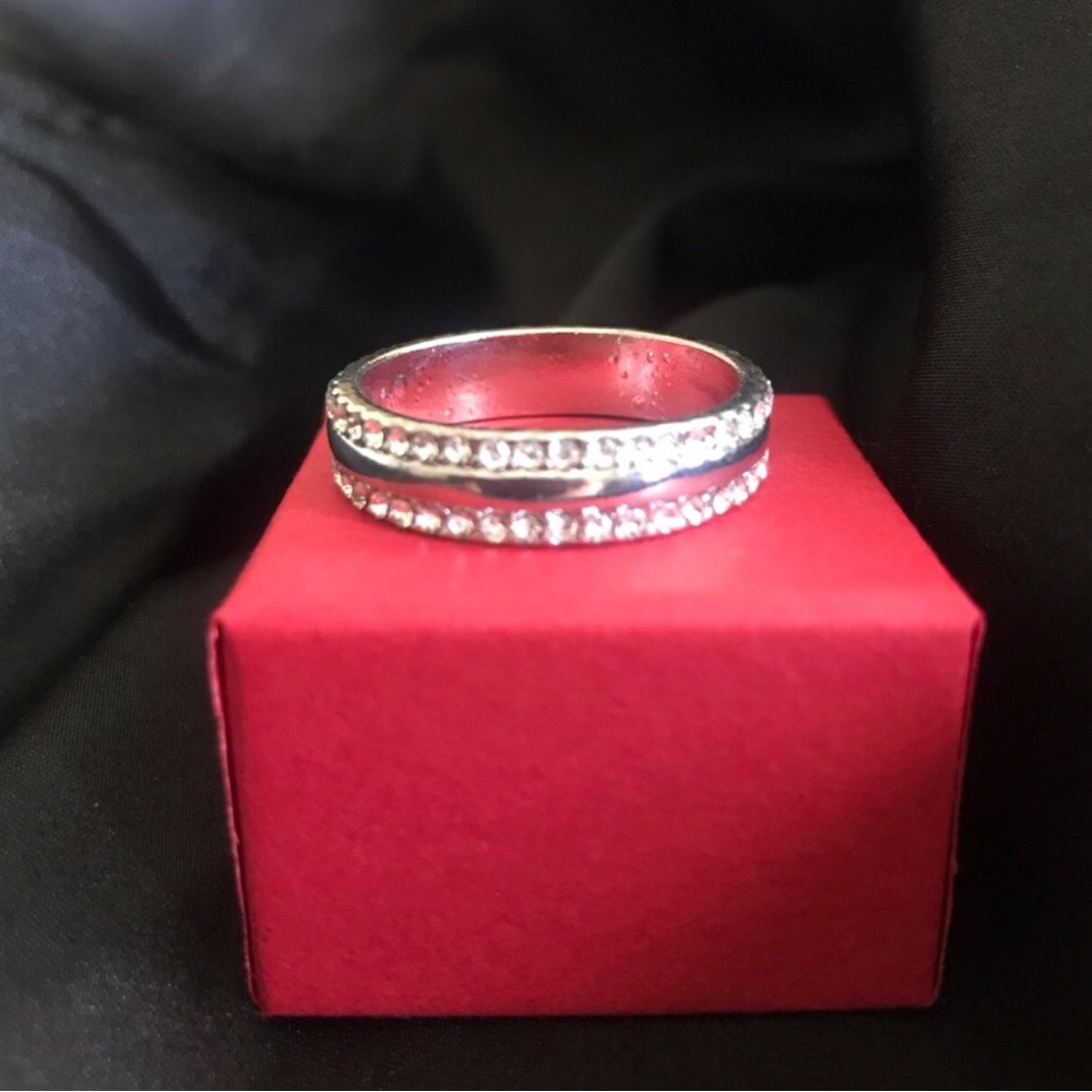 Stainless Steel Crystal Double-Row Ring